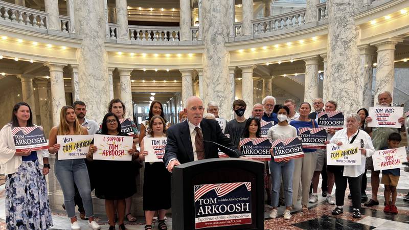 Tom Arkoosh announcing his candidacy in Boise earlier Tuesday