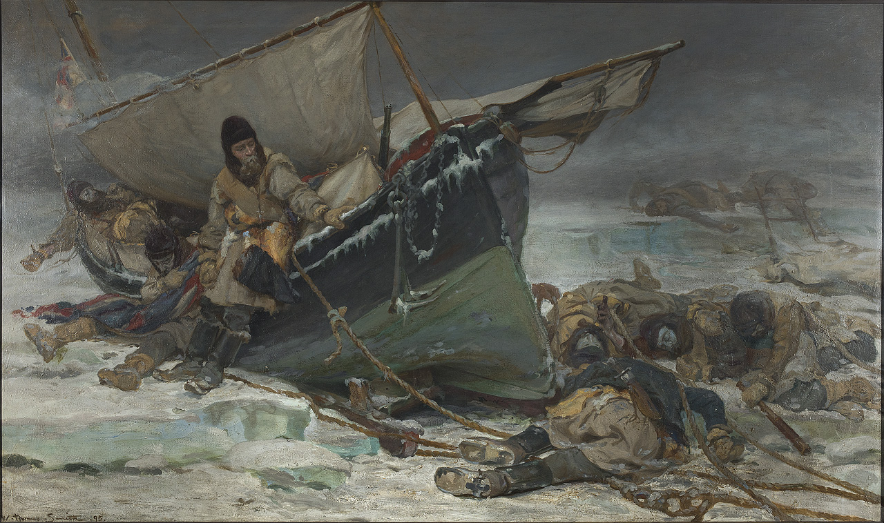 Sir John Franklin (1786-1847) dying by his boat during the North West Passage