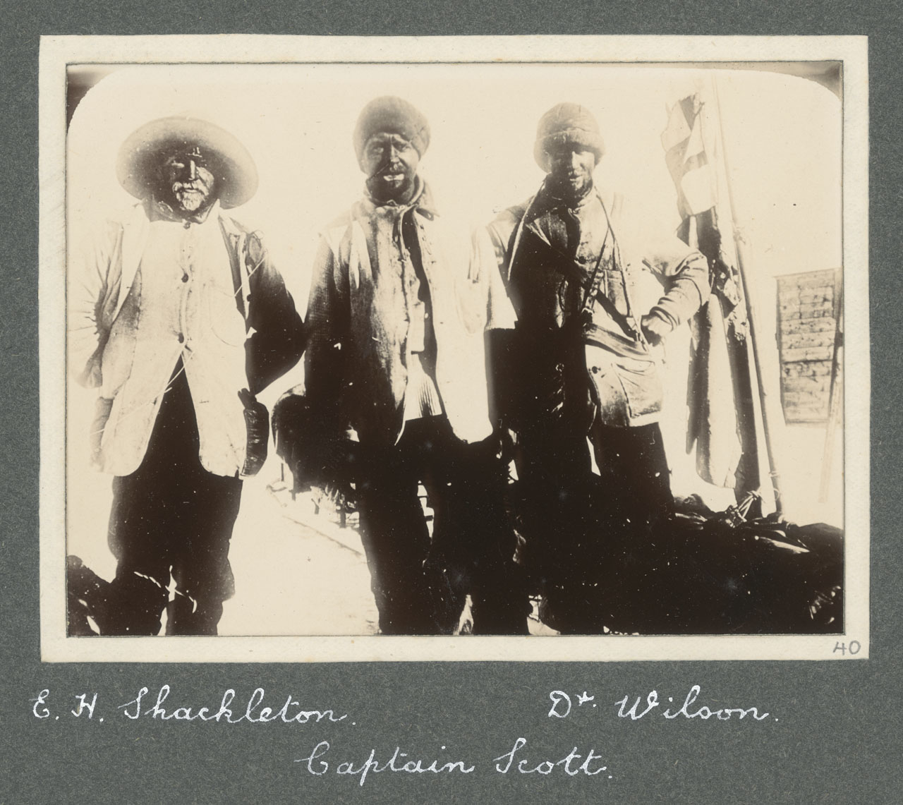 E H Shackleton, Captain Scott, and Dr Wilson on their return from the attempt to reach the South Pole