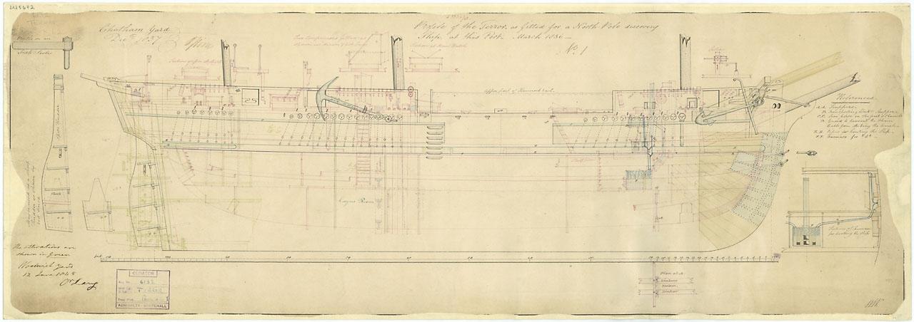 A ship plan showing detailed drawings of HMS Terror