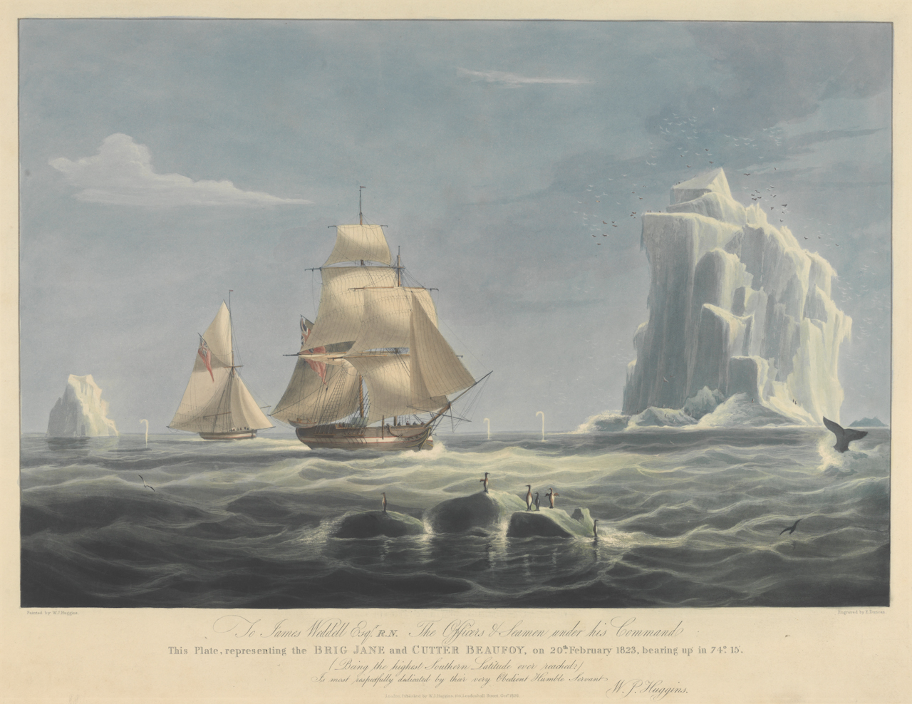 To James Weddell, Esqr R.N... the brig Jane and cutter Beaufoy on 20th February 1823, bearing up in 74o 15&#039; (Being the highest Southern Latitude ever reached)