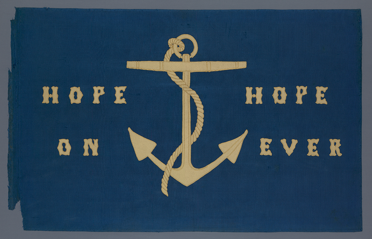 AAA0834; Sledge flag with Anchor design and embroidered &#039;Hope On&#039; &#039;Hope Ever&#039;