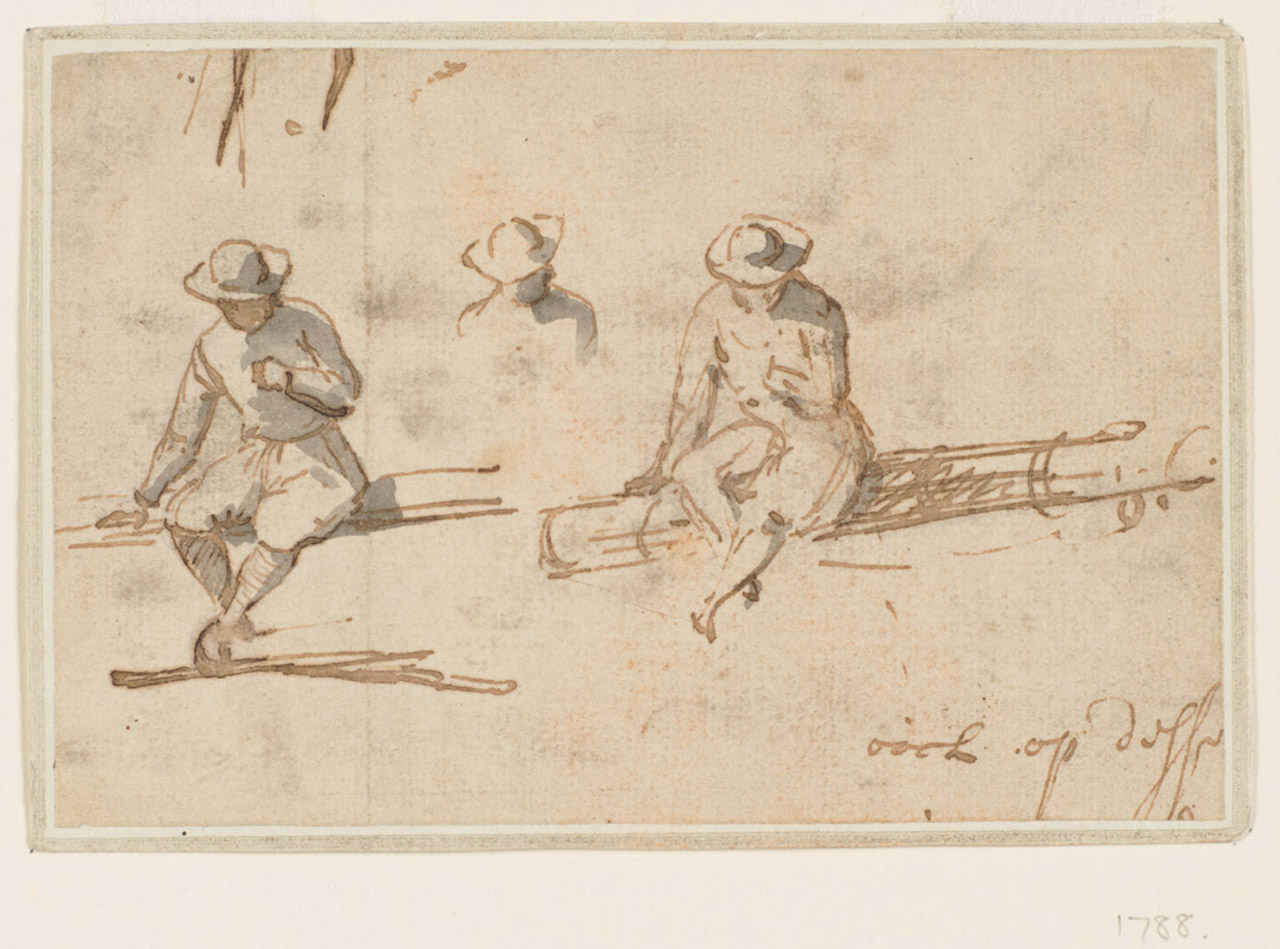 PAE5355; Two men seated on spars (recto)