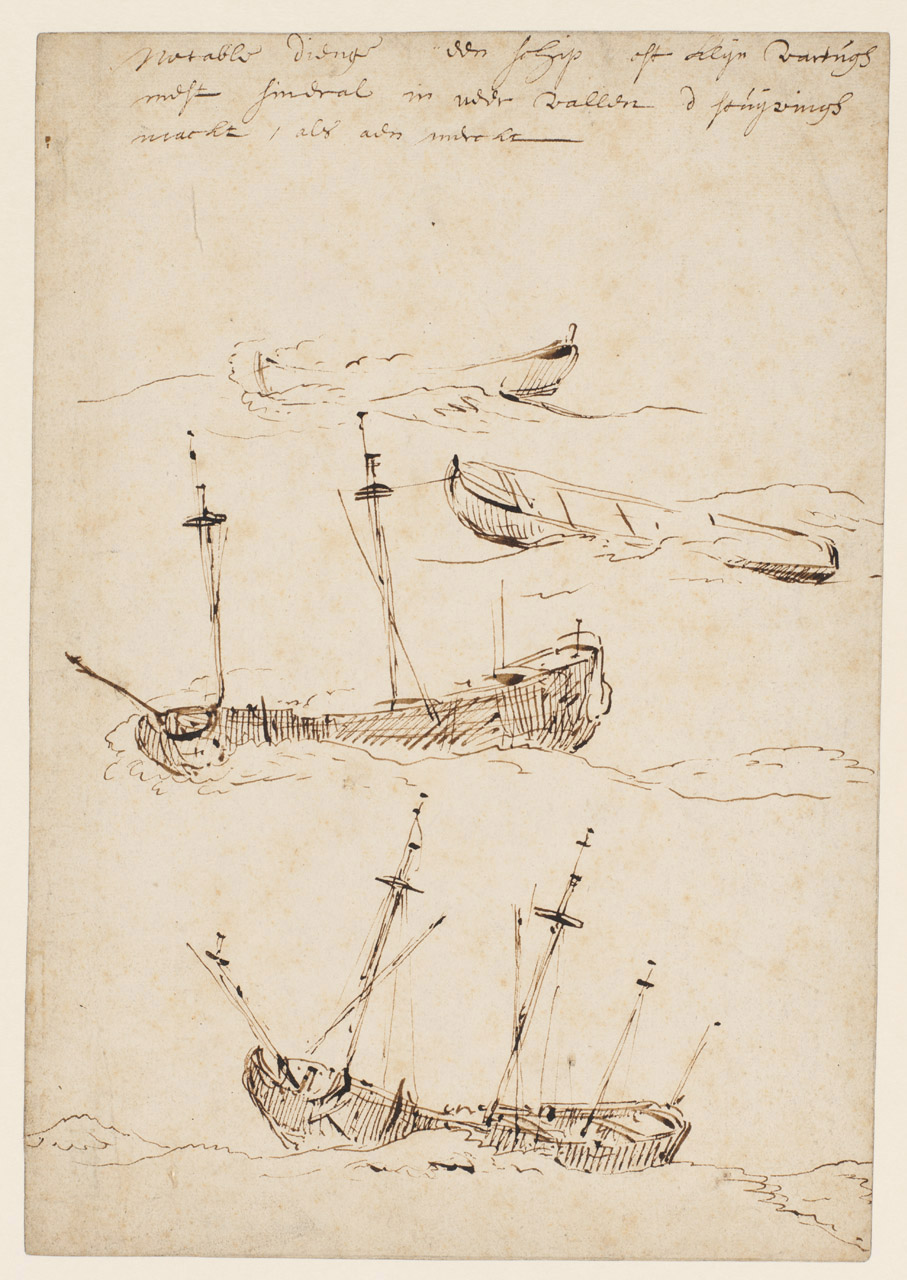 PAF6667; Studies of a ship and of a boat pitching and sending (recto)