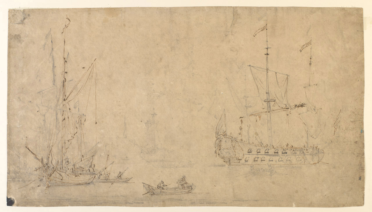 PAF6929; A calm with a galliot and a ship at anchor (recto)