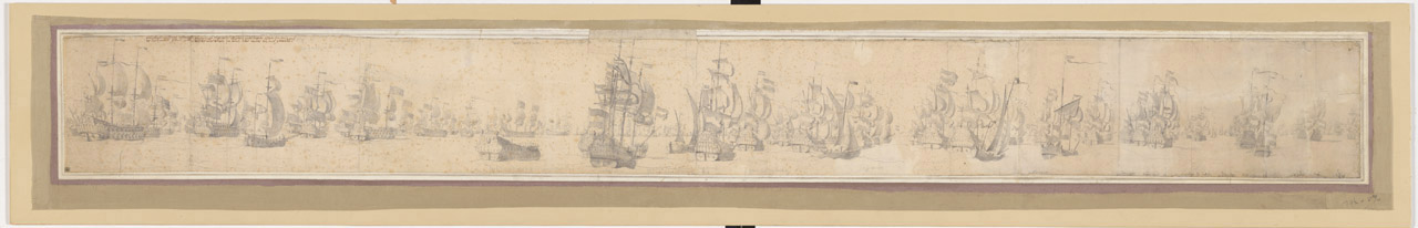 PAJ3045; The English and Dutch fleets on the day after the Battle of Solebay, 1672 (recto)